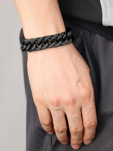 ChainsHouse Stainless Steel Cuban Link Bracelet, 6mm/8mm/12mm/17mm Width, 7.5"/8.3"/9", Black/ 18K Gold Plated Chain Wrist Bracelets for Men Women, Send Gift Box - color: U: Black-17mm width-custom