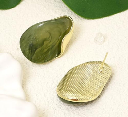 Acrylic Earrings for Women Irregular Resin Drop Earrings Metal Waterdrop Earring - color: Green