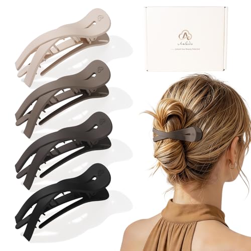 Large Flat Hair Clips for Women, French Flat Claw Clips for Medium Thick Hair | Strong Hold Hair Clips for Styling, Driving, Daily Wear | Beige, Light Dark Brown, Black - 4Pcs - color: Black, Dark Brown, Light Brown, Beige