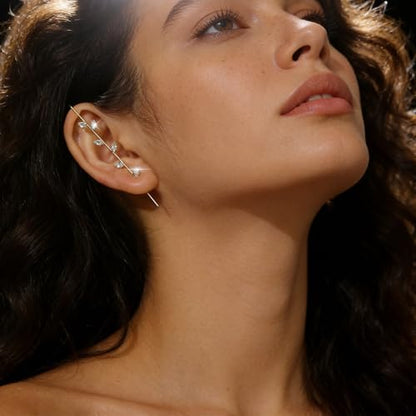 Gold Hook Earring for Women Rhinestone Ear Wrap Crawler Hook Earring Helix Hook Earrings Crystal Oreylo Earrings Bridal Wedding Sparkling Jewelry for Women