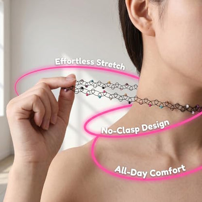 PAGOW Tattoo Choker Set, Stretchy 90s Choker Necklace, Adjustable Retro Y2K Gothic Grunge Chokers Jewelry Accessories - color: 12 Styles,12Pcs