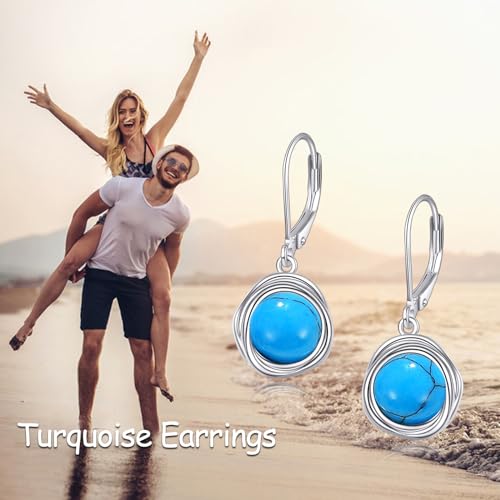 FreshWater Pearl Dangle Earrings 925 Sterling Silver Lapis lazuli Turquoise Larimar Opal Black Pearl Leverback Earrings for Women Birthday Hypoallergenic - style: Turquoise earrings