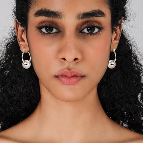 14k Gold Plated Ball Dangle Earrings for Women Sterling Silver Ball Drop Earrings Hypoallergenic Round Balls Hoop Earring Leverback Lightweight Earrings Fashion Jewelry - color: 06-silver