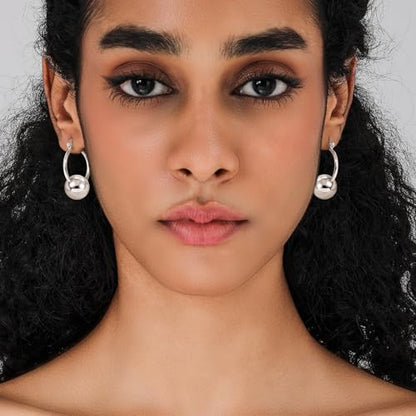 14k Gold Plated Ball Dangle Earrings for Women Sterling Silver Ball Drop Earrings Hypoallergenic Round Balls Hoop Earring Leverback Lightweight Earrings Fashion Jewelry - color: 06-silver