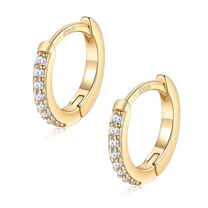 FaithHeart 925 Sterling Silver Post Small CZ Huggie Hoop Earrings for Women | Hypoallergenic Small Cubic Zirconia Hoop Earrings, Silver/Black/Gold/Rose Gold Huggie Earrings, 8-20mm with Gift Box - color: Gold, size: 8mm