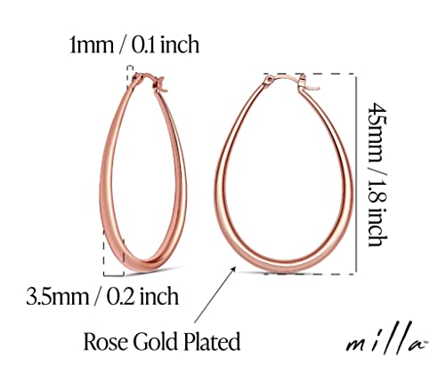 Milla Oval Hoop Earrings for Women | Elegant Polished 14K Gold, Rose Gold or Silver Plated Hoops with Secure Latch Closure, Hypoallergenic & Lightweight - color: Rose Gold Plated / 1.8 in - SMALL