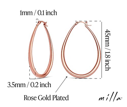 Milla Oval Hoop Earrings for Women | Elegant Polished 14K Gold, Rose Gold or Silver Plated Hoops with Secure Latch Closure, Hypoallergenic & Lightweight - color: Rose Gold Plated / 1.8 in - SMALL
