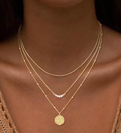 CHESKY Gold Layered Necklaces Set, 14K Gold Plated Paperclip Chain Stack | 3 Pcs Dainty Layering Necklaces, Gold CZ Pendant Necklace Trendy Jewelry Gift for Women Daily Wear - style: CZ-bar-box