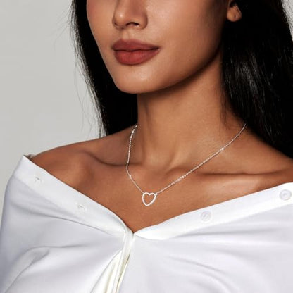 Zeffy Dainty Gold Heart Necklace for Women Trendy 14K Gold/Silver Plate Cute Heart Pendant Choker Necklaces Gold Love Heart Chain Necklace for Women Dainty Gold Jewelry Gifts for Women - style: Open Heart Necklace-Silver