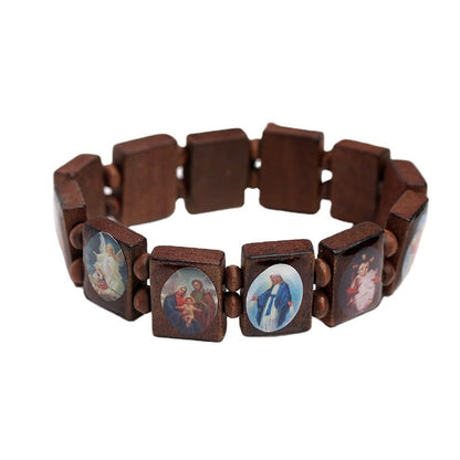2/4 Pcs Wooden Jesus Virgin Mary Bracelet Saints Rosary Stretch Adjustable Wooden Small Panel Bracelet Religious Saints Jesus Gift for Women Men - color: 4 pcs