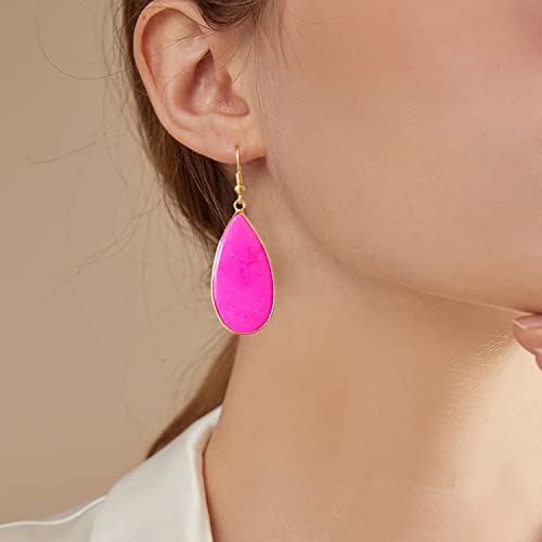 BaubleStar Natural Crystal Healing Stone Earrings Statement Teardrop Dangle Earrings for Women - color: Hot Pink