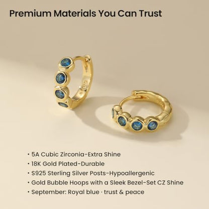 ARSIS Bubble Huggie Hoop Earrings for Women with Cubic Zirconia, Platinum/18K Gold Plated Bezel Hoop Earrings with Opal, Hypoallergenic Lightweight Jewelry, Clear/Ruby/Emerald Green/Aqua/Sapphire/Pink - color: Sapphire Blue