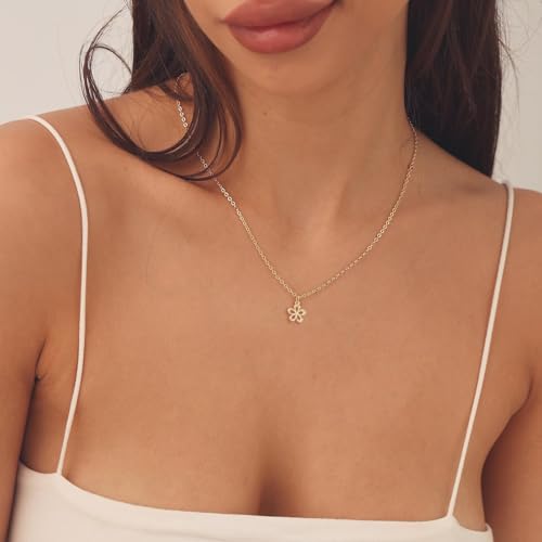 HANLI 14K Gold Plated Necklaces for Women - Dainty Butterfly, Star of David, Moon and Star, Sun, Lotus, Infinity, Hummingbird, Bee,Boots,Chill,Sunflower Pendant Designs - Elegant Jewelry for Women - color: Flower-necklace