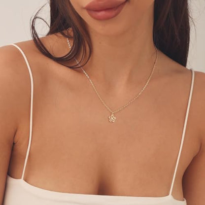 HANLI 14K Gold Plated Necklaces for Women - Dainty Butterfly, Star of David, Moon and Star, Sun, Lotus, Infinity, Hummingbird, Bee,Boots,Chill,Sunflower Pendant Designs - Elegant Jewelry for Women - color: Flower-necklace