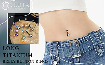 OUFER Titanium Belly Button Rings, Internally Threaded Belly Ring, Round CZ Navel Rings for Women Men - color: Black, size: 1.6*16MM