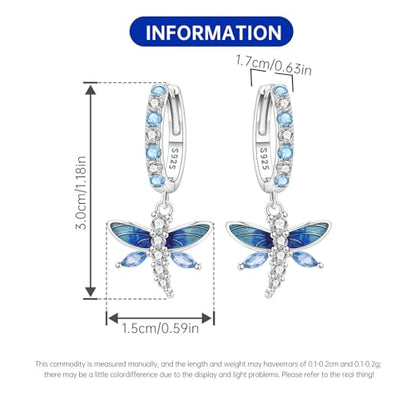 925 Sterling Silver Hoop Earrings Drop Dangle Earrings for Women Hypoallergenic Earring Trendy Huggie Earring Cute Graduation Birthday Gifts Jewelry for Women - color: Colorful dragonfly earrings