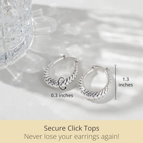 925 Sterling Silver Hypoallergenic Chunky Hoop Earrings for Women | Anti Tarnish Hoops in Various Styles by MAX + STONE - style: Textured Oval Hoops