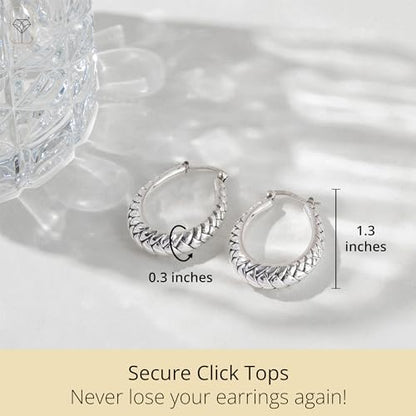 925 Sterling Silver Hypoallergenic Chunky Hoop Earrings for Women | Anti Tarnish Hoops in Various Styles by MAX + STONE - style: Textured Oval Hoops