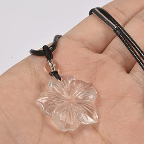 Justinstones Hand Carved Healing Crystals Gemstone Hawaii Flower Pendant Hand Weaving Wax Rope Necklace 22 inch - color: Clear Quartz