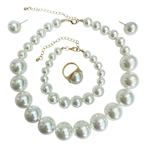 Prom Jewelry Set for Women Pearl Jewelry Sets Pearls Necklace Earrings Bracelet Ring Sets Faux Pearls Bridesmaid Bridal Wedding Prom Outfits Jewelry Sets - color: White