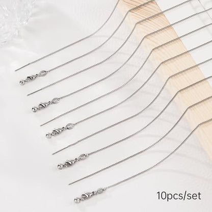 10 Pack Stainless Steel Dainty Box Chain Bulk 20Inch 1.1mm Adjustable Charm Necklace Chains With Rubber Stopper for Jewelry Making - color: Silver Box