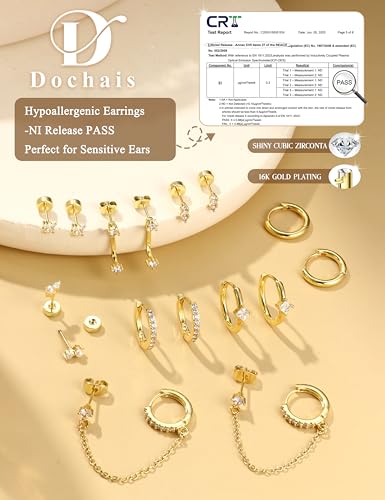 Gold Earrings for Women Flat Back Earrings Hypoallergenic Earring Stacks | 14K Gold Plated Surgical Stainless Steel Earring Set Chain Cartilage Earrings - Helix Piercing Jewelry for Women Trendy Gold - color: Gold 2