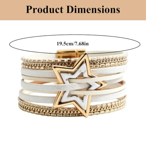Leather Wrap Bracelets for Women Boho Layered Cuff Bracelets Bling Bohemian Jewelry - color: Gold White