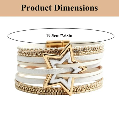 Leather Wrap Bracelets for Women Boho Layered Cuff Bracelets Bling Bohemian Jewelry - color: Gold White