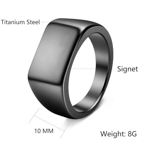 Mens Stainless Steel Plain Signet Rings 4/7/10/14MM Rectangular Pinky Rings | High Polish Classic Blank Thumb Rings, Everyday Comfit Wear, Gift for Men - color: Black10