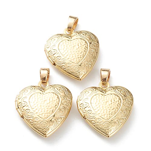 Craftdady 18K Gold Plated Brass Photo Locket Frame Pendants Charms for Necklaces Personalized Jewelry Crafts Making - size: 22.5x19.5mm Heart b