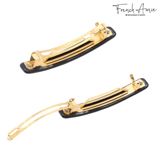 French Amie Bar Black Small 2 1/4 Inch Hair Clip Barrette | Handmade Cellulose Acetate Durable Grip For Women Girls Teens Everyday Style - color: Pearl, Black