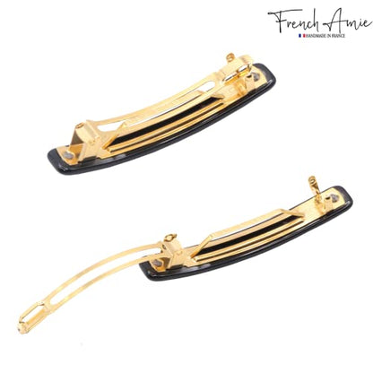 French Amie Bar Black Small 2 1/4 Inch Hair Clip Barrette | Handmade Cellulose Acetate Durable Grip For Women Girls Teens Everyday Style - color: Pearl, Black