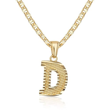 Barzel 18K Gold Plated Initial Necklace with Diamond Cut Initial, Waterproof, High Polish Finish, Made in Brazil - style: D