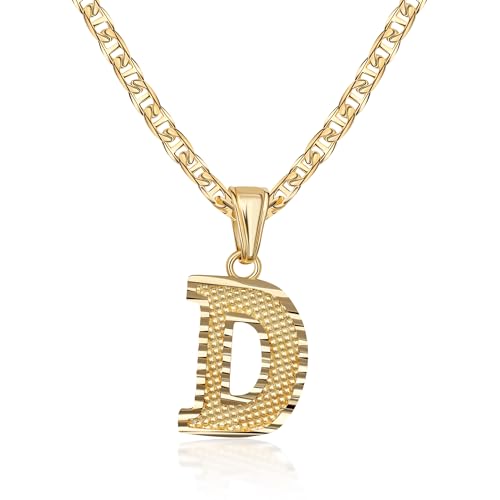 Barzel 18K Gold Plated Initial Necklace with Diamond Cut Initial, Waterproof, High Polish Finish, Made in Brazil - style: D