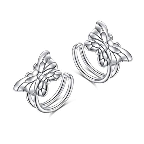 Birthday Gifts 925 Sterling Silver Ear Cuff Non Pierced Fake Cartilage Cuffs Huggie Earrings for Women Girls - Set of 2 - style: Butterfly