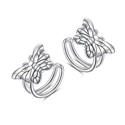 Birthday Gifts 925 Sterling Silver Ear Cuff Non Pierced Fake Cartilage Cuffs Huggie Earrings for Women Girls - Set of 2 - style: Butterfly