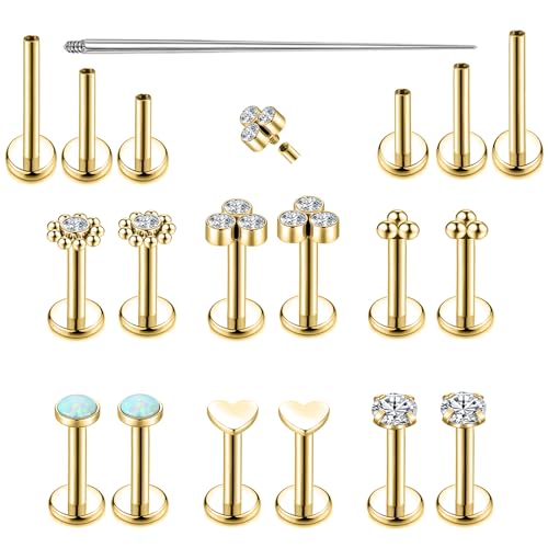 16G Monroe Lip Piercing Jewelry Labret Studs Tragus Hoop Earrings Nose Piercing Flat Back Helix Earring - color: gold, size: 18G*6mm