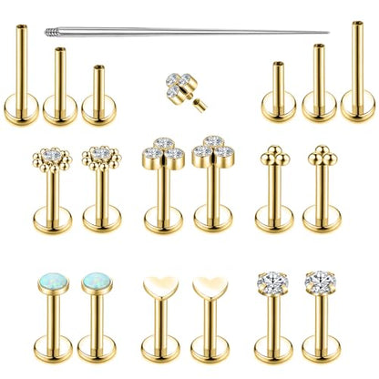 16G Monroe Lip Piercing Jewelry Labret Studs Tragus Hoop Earrings Nose Piercing Flat Back Helix Earring - color: gold, size: 18G*6mm