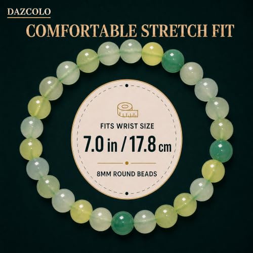 8mm Natural Crystal Stretch Bracelet | Handmade Round Stone Bead Bracelet, Runs Large, Meditation Yoga Gift for Women & Men - color: Prehnite
