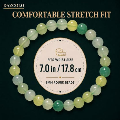 8mm Natural Crystal Stretch Bracelet | Handmade Round Stone Bead Bracelet, Runs Large, Meditation Yoga Gift for Women & Men - color: Prehnite