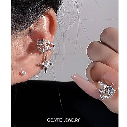 Cute Butterfly Cartilage Clip on Earrings for Women Non Pierced Huggie Ear Cuff Y2K Statement Silver Clip Stud Earrings Granddaughter Daughter Valentines Birthday Graduation Jewelry Gift - color: EA316-Silver Star Clip