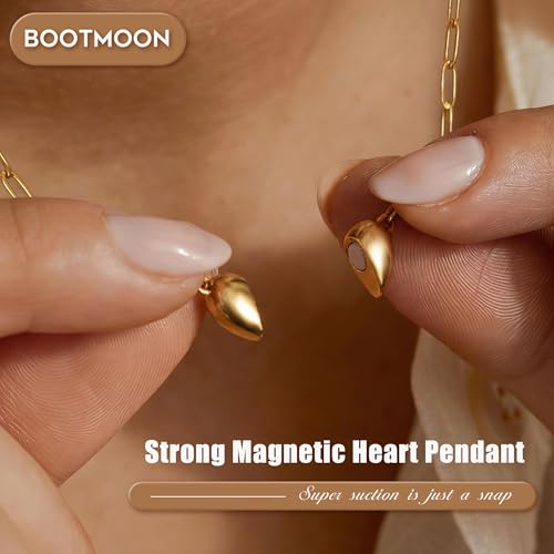 Magnetic Heart Necklaces for Women : 14K Gold Plated 316L Surgical Stainless Steel Heart Necklace Dainty Adjustable Paperclip Chain Pendant Necklace Jewelry Gifts Trendy Non Tarnish - color: Gold