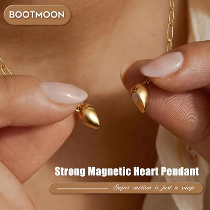 Magnetic Heart Necklaces for Women : 14K Gold Plated 316L Surgical Stainless Steel Heart Necklace Dainty Adjustable Paperclip Chain Pendant Necklace Jewelry Gifts Trendy Non Tarnish - color: Gold