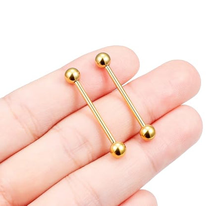 16G 14G Surgical Steel Tongue Rings Nipple Rings Industrial Piercing Jewelry Set Multi Size Straight Barbells 12mm 14mm 16mm 19mm 22mm 28mm 32mm 35mm 38mm 40mm 45mm for Women Men - color: goldtone, size: 14g,bar length 22mm