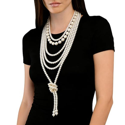Long Pearl Necklaces for Women Cream White Faux Pearl Strand Layered Necklace Costume Jewelry - color: 3Pcs-Pearl Necklace Set