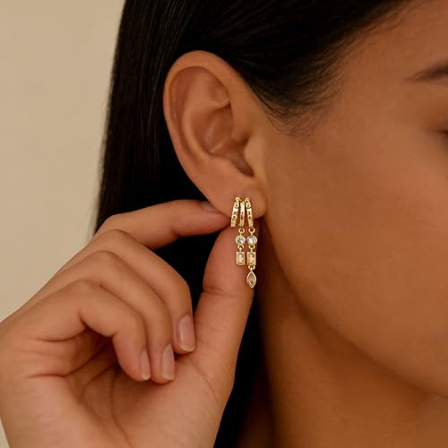 Pearl Earrings for Women Trendy, 14k Gold Plated Freshwater CZ Leaf Pearl Dangle Drop Gold Earrings Lightweight Hypoallergenic Stud Earring Bridesmaid Wedding Gold Jewelry for Women Gifts - style: cz dangle earrings-2