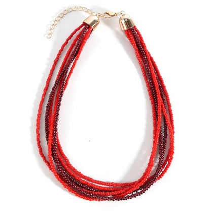 Handmade Colorful Multi-layered Multi Strand Seed Beaded Stackable Bohemian Braided Choker Necklaces for Women Summer Hawaiian Beach Holiday Boho Statement Jewelry - color: red