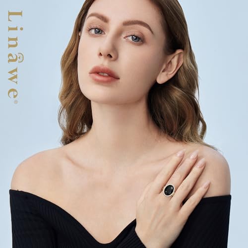 Linawe Costume Jewelry Adjustable Cocktail Ring for Women | Copper, Rhinestone, Cubic Zirconia, Oval, Fake Diamond, Crystal, Stone, Birthstone, Gemstone, Big, Chunky, Statement - color: Yellow Black