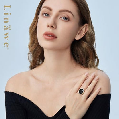 Linawe Costume Jewelry Adjustable Cocktail Ring for Women | Copper, Rhinestone, Cubic Zirconia, Oval, Fake Diamond, Crystal, Stone, Birthstone, Gemstone, Big, Chunky, Statement - color: Yellow Black