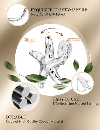 ORAZIO Clip On Earrings Women Geometric Statement Unique Non Pierced Earrings 14K Gold Plated Knot Chunky Drop Dangle Hoop Stud Clip-on Earrings for Women Trendy - color: Style F-Silver Plated
